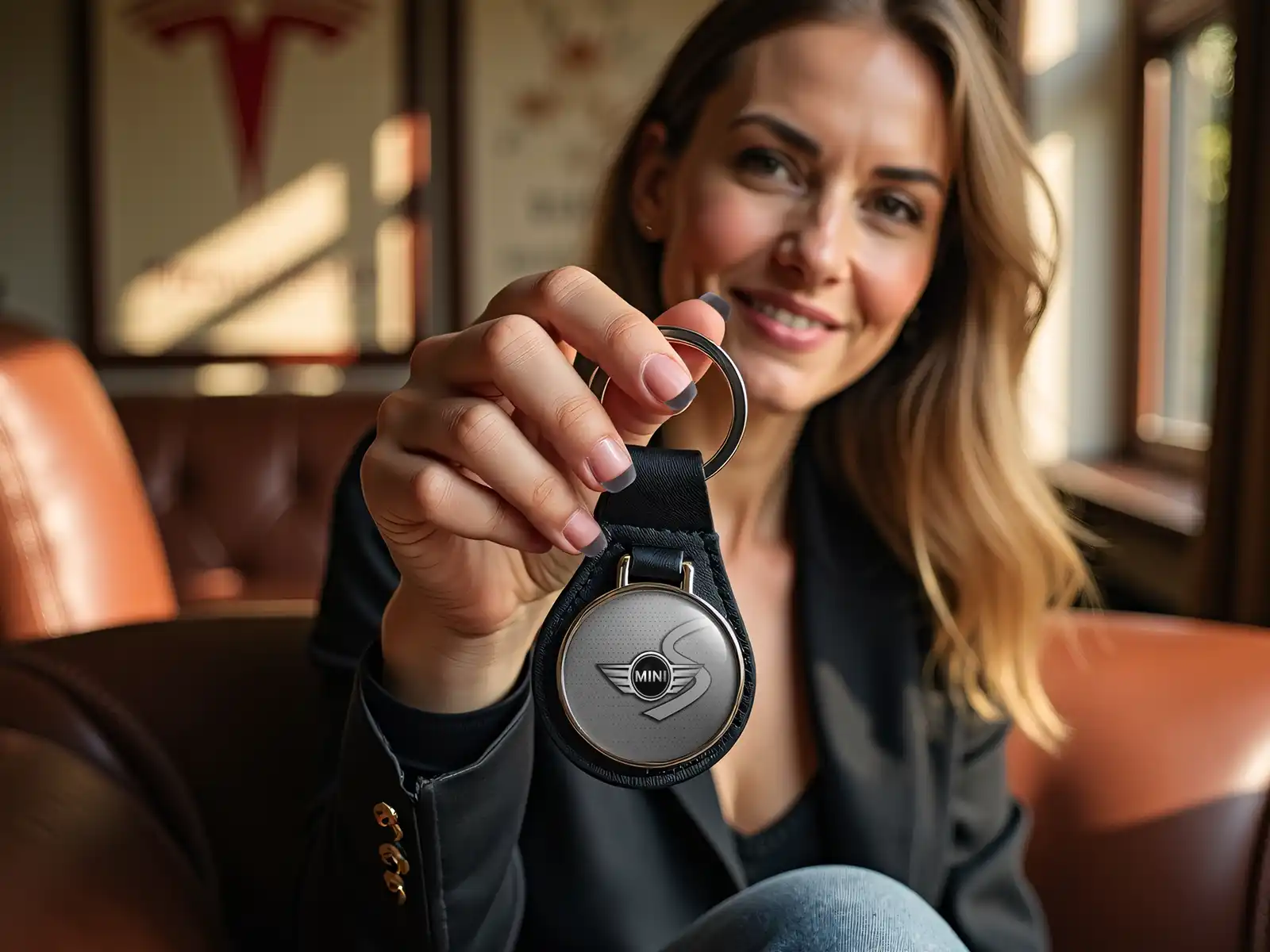 Mini Cooper Leather Keychain Durable Glossy Modern Style
